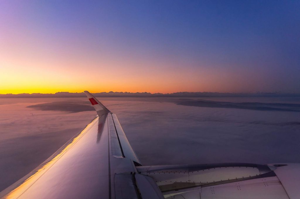 Sunrise view from plane window in ourTop Tips for Travelling with COPD