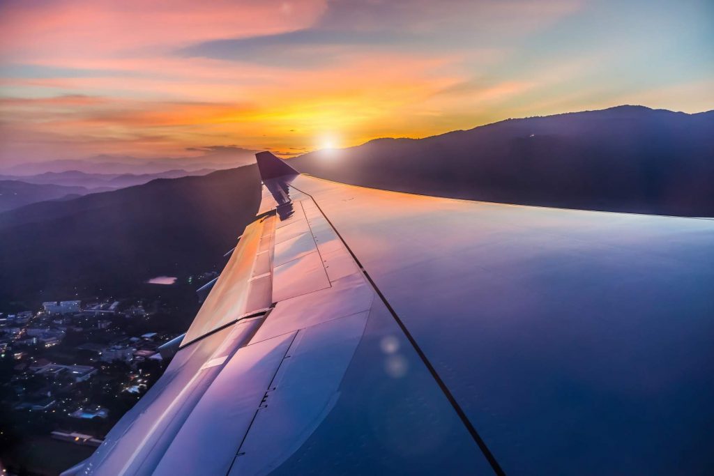 Travelling with breast cancer: View of sunset from plane window